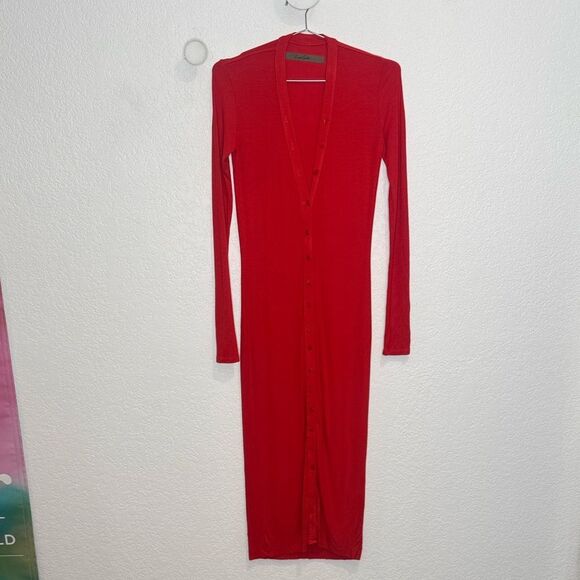 New Enza Costa Blood Orange Silk/Viscose Ribbed Cardigan MidiDress Small Revolve - Picture 2 of 13